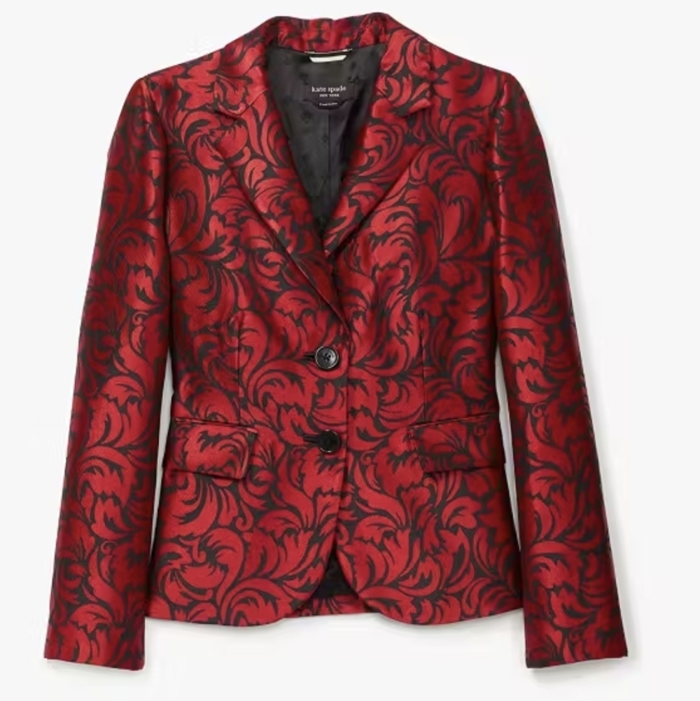 Kate Spad Flourish Swirl Brocade Blazer Black/Ripe Apple Size 4